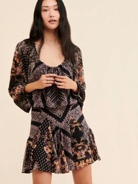 Free People Seven Wonders Mini Dress Size XS Black Combo Open Back NWT MSRP $148